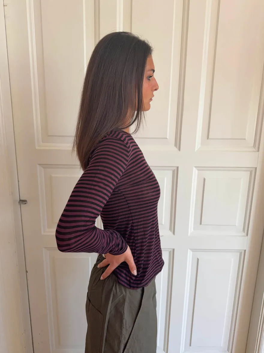 Design By Si Suzy bluse med striber - Bordeaux og sort Sale