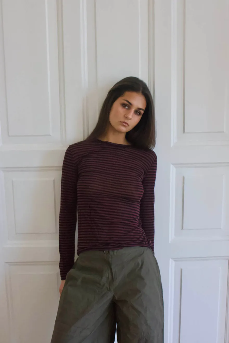 Design By Si Suzy bluse med striber - Bordeaux og sort Sale
