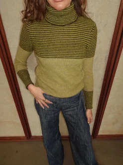 Design By Si Swela striktrøje med turtleneck - Grøn/brun Discount