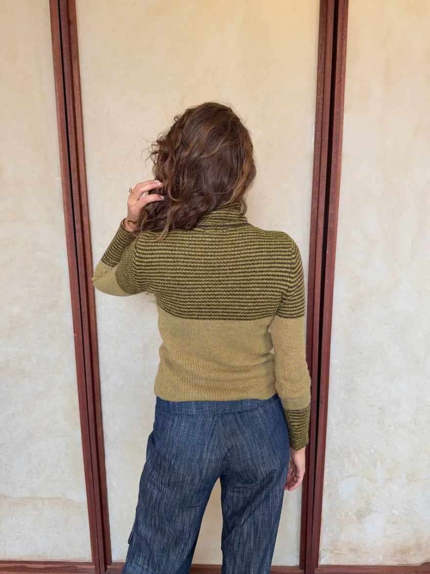 Design By Si Swela striktrøje med turtleneck - Grøn/brun Discount