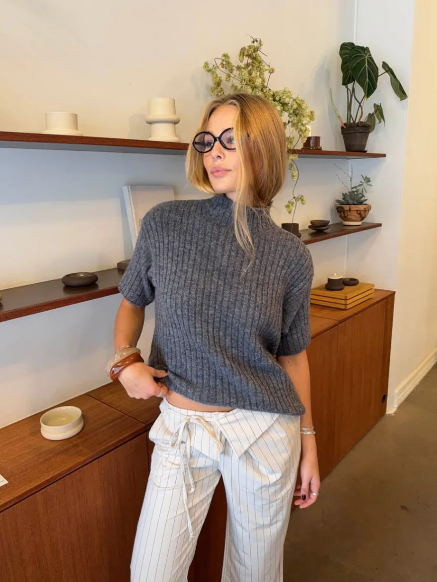 Design By Si Tassi striktrøje med turtleneck - Grå Discount