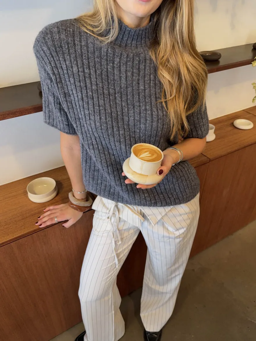 Design By Si Tassi striktrøje med turtleneck - Grå Discount