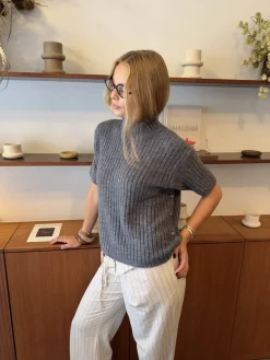 Design By Si Tassi striktrøje med turtleneck - Grå Discount