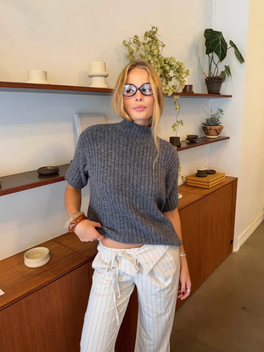 Design By Si Tassi striktrøje med turtleneck - Grå Discount