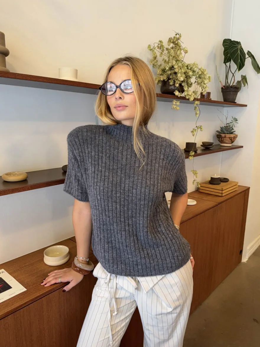 Design By Si Tassi striktrøje med turtleneck - Grå Discount
