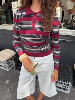 Design By Si Tilina polo med striber - Rød/beige/navy Sale