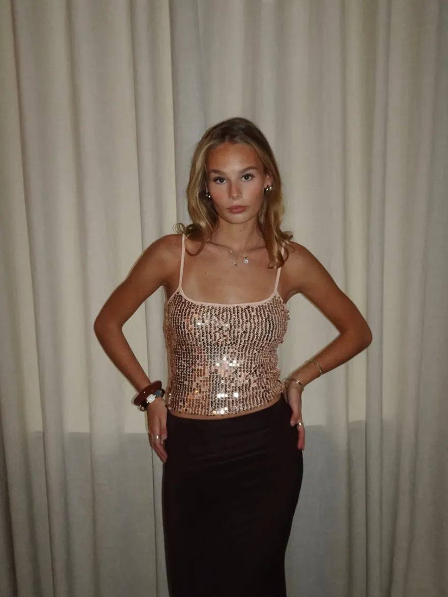 Design By Si Tine top med pallietter - Rosa/guld Outlet