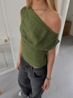 Design By Si Tiril one shoulder top i hør - Grøn New