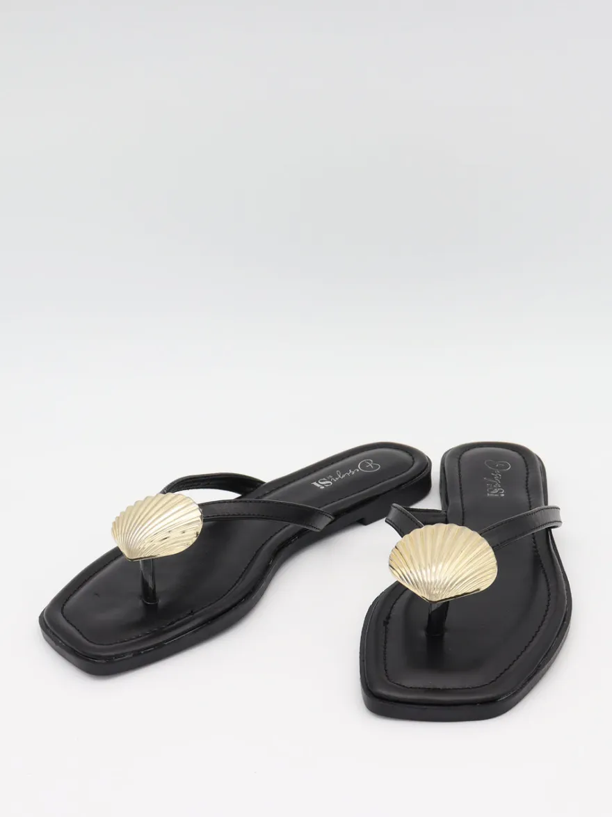 Design By Si Trina sandaler med muslingedetalje - Sort/guld Best