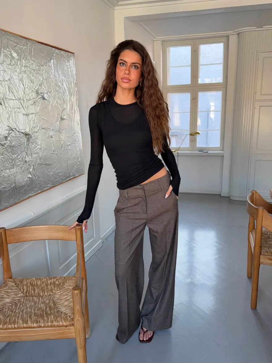 Design By Si Tulle suitbukser med tern - Brun/sort Online