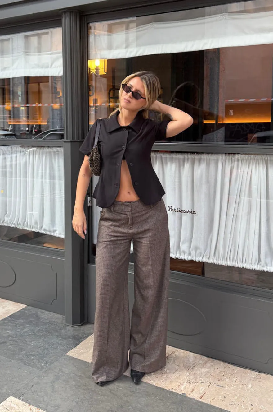 Design By Si Tulle suitbukser med tern - Brun/sort Online
