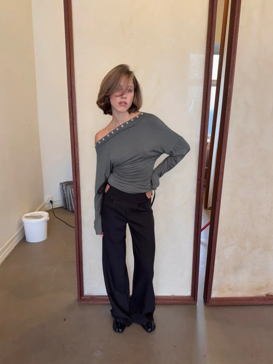 Design By Si Ukana bluse med knapper - Kaki Online