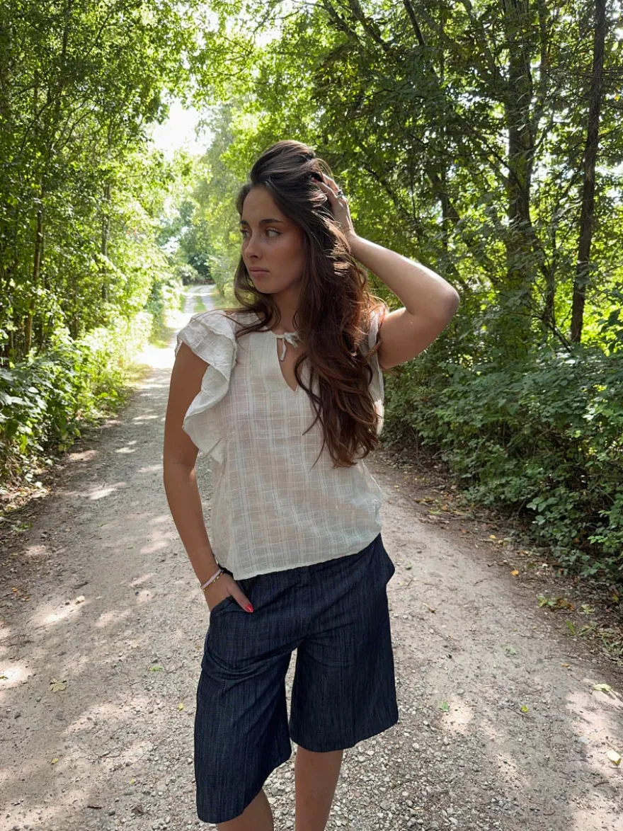 Design By Si Ulana top med detaljer - Beige Online