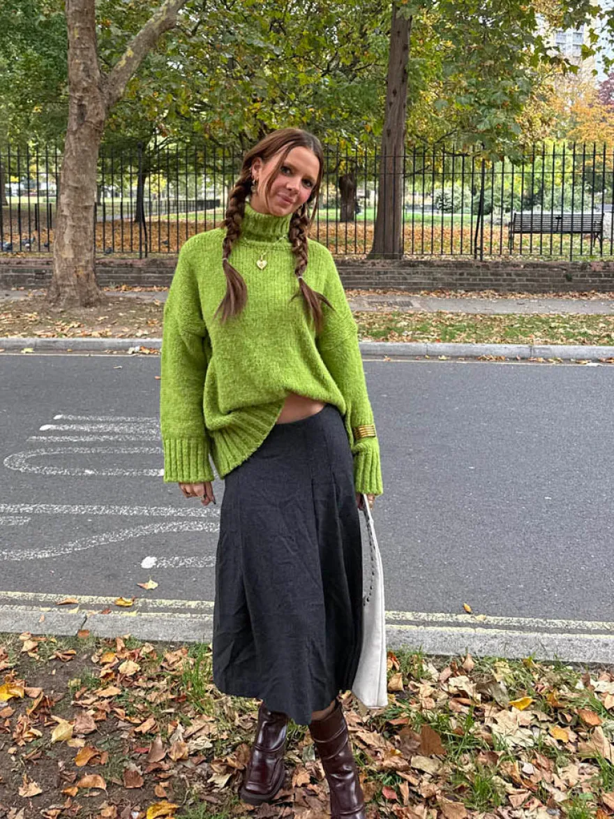 Design By Si Valdamara oversized striktrøje med turtleneck - Limegrøn Sale