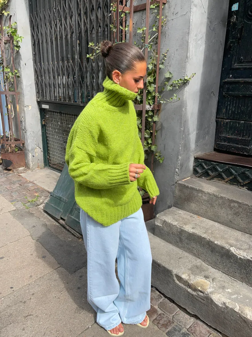 Design By Si Valdamara oversized striktrøje med turtleneck - Limegrøn Sale