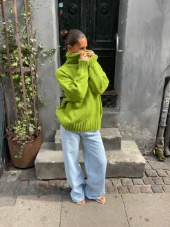 Design By Si Valdamara oversized striktrøje med turtleneck - Limegrøn Sale