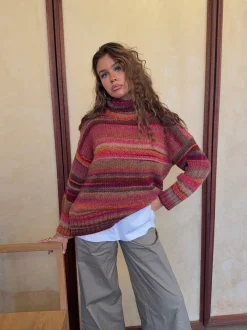Design By Si Valdamara oversized striktrøje med turtleneck - Multifarvet Clearance