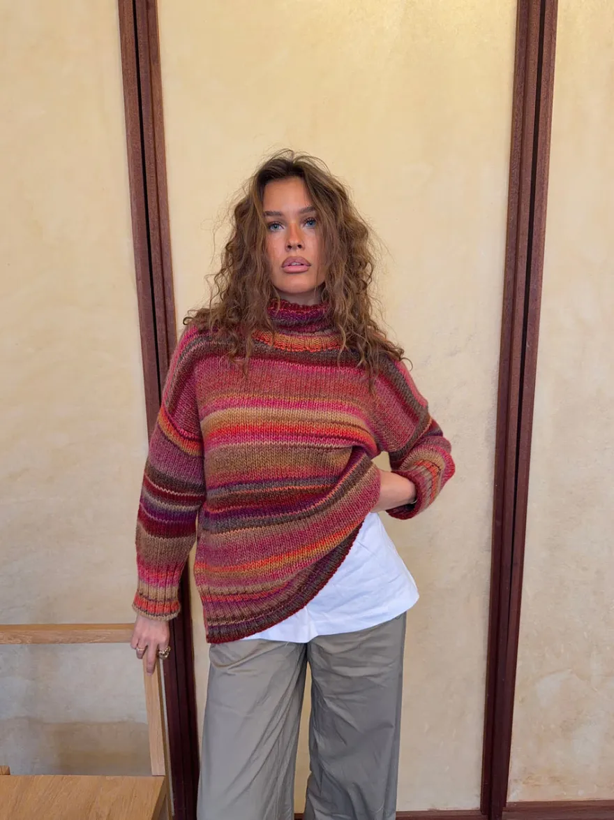 Design By Si Valdamara oversized striktrøje med turtleneck - Multifarvet Clearance