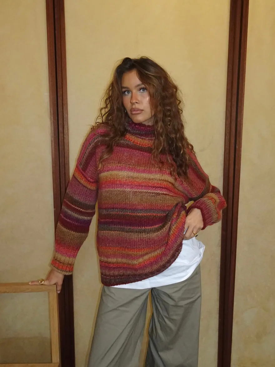 Design By Si Valdamara oversized striktrøje med turtleneck - Multifarvet Clearance