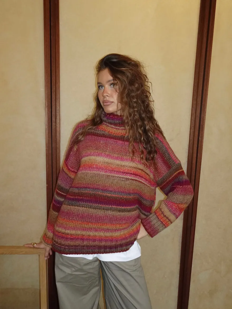 Design By Si Valdamara oversized striktrøje med turtleneck - Multifarvet Clearance