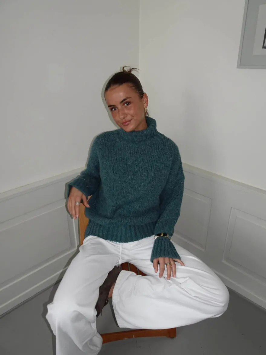 Design By Si Valdamara oversized striktrøje med turtleneck - Blå Best