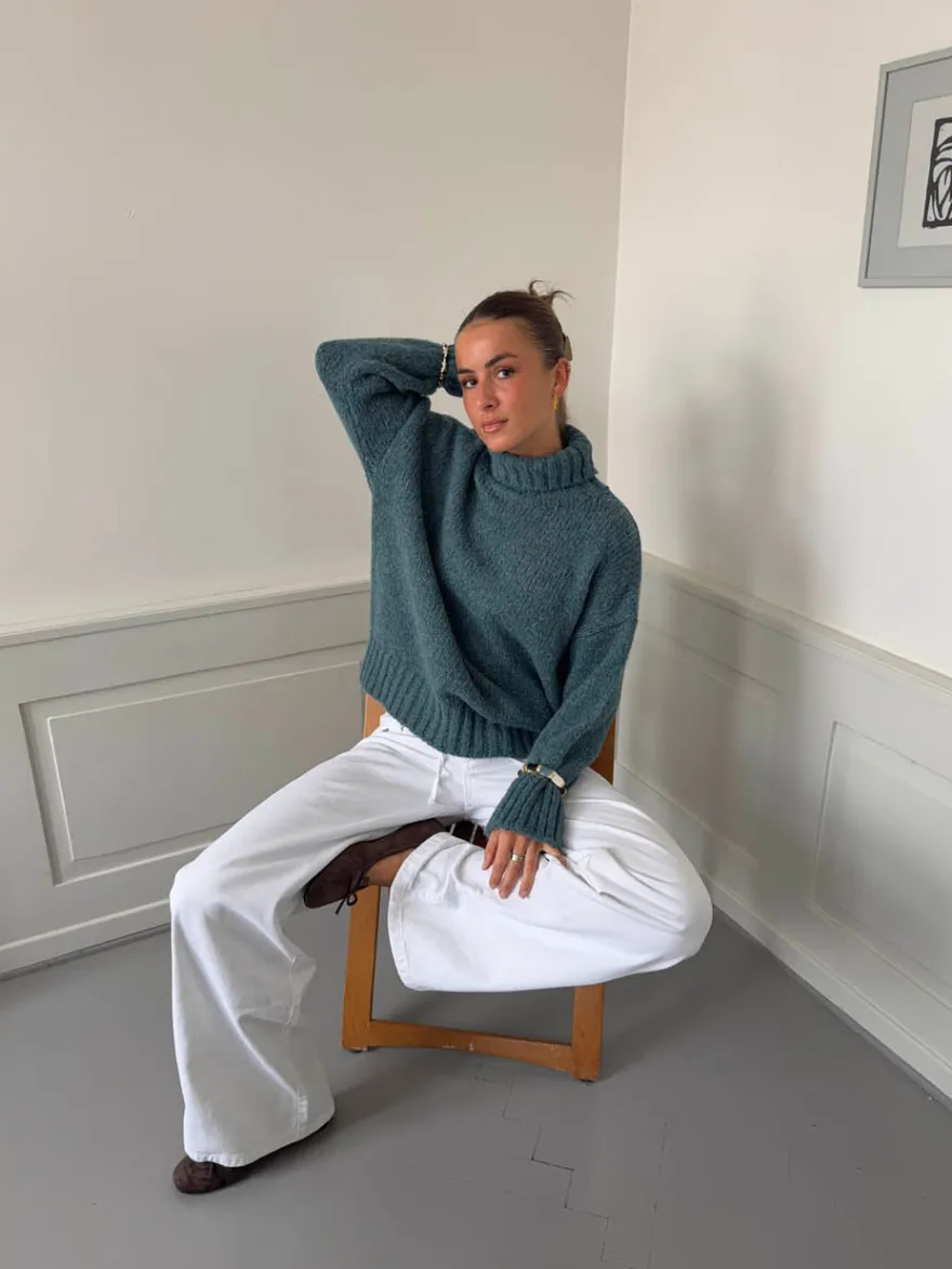 Design By Si Valdamara oversized striktrøje med turtleneck - Blå Best