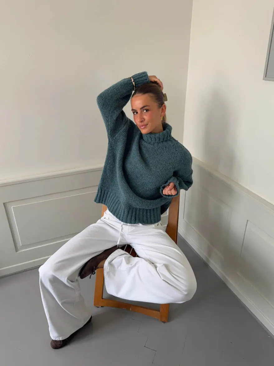 Design By Si Valdamara oversized striktrøje med turtleneck - Blå Best