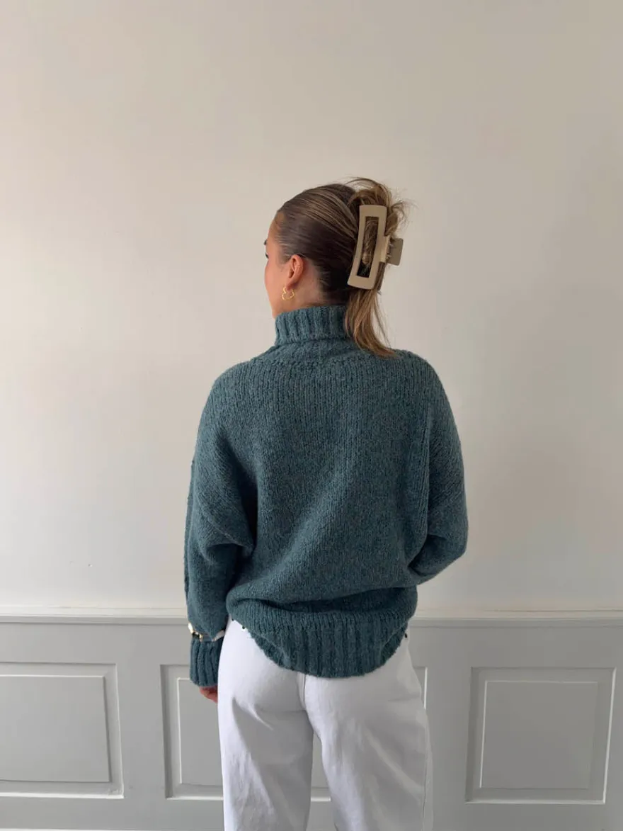 Design By Si Valdamara oversized striktrøje med turtleneck - Blå Best