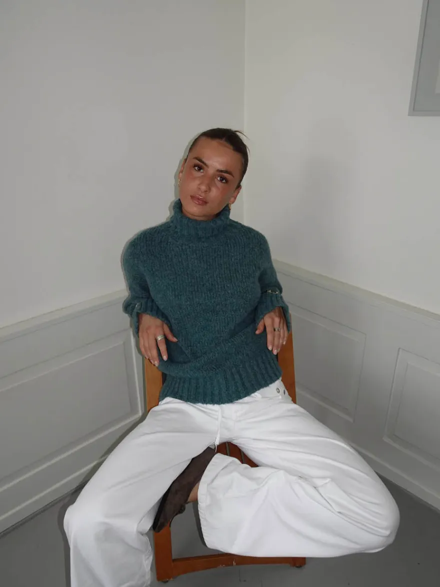 Design By Si Valdamara oversized striktrøje med turtleneck - Blå Best