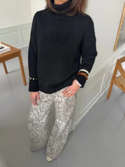Design By Si Valdamara oversized striktrøje med turtleneck - Sort Sale
