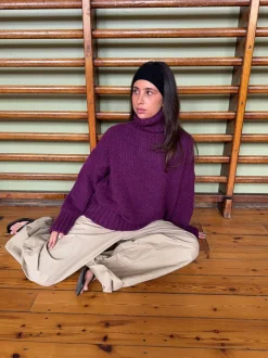 Design By Si Valdamara oversized striktrøje med turtleneck - Lilla