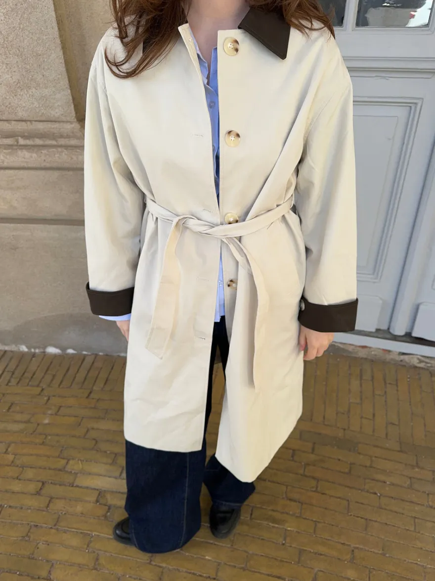 Design By Si Vespera frakke med krave - Lys beige/brun Online