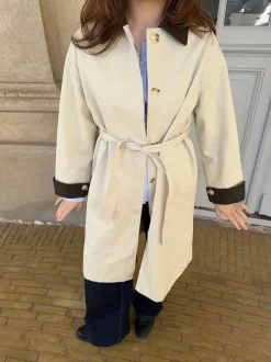 Design By Si Vespera frakke med krave - Lys beige/brun Online