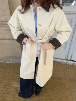 Design By Si Vespera frakke med krave - Lys beige/brun Online