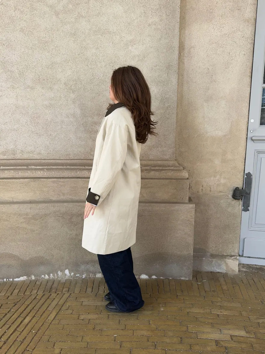 Design By Si Vespera frakke med krave - Lys beige/brun Online
