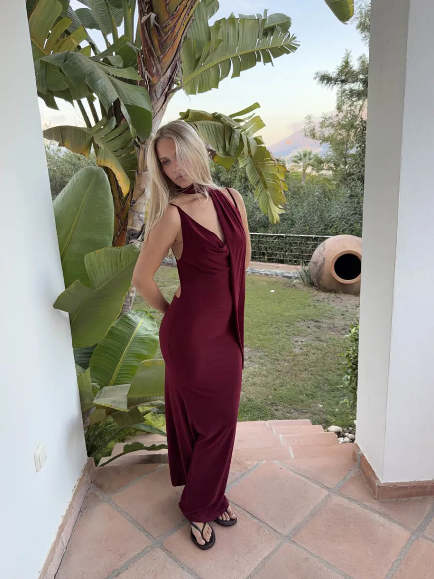 Design By Si Vinja maxikjole med sjal - Rød/bordeaux Best