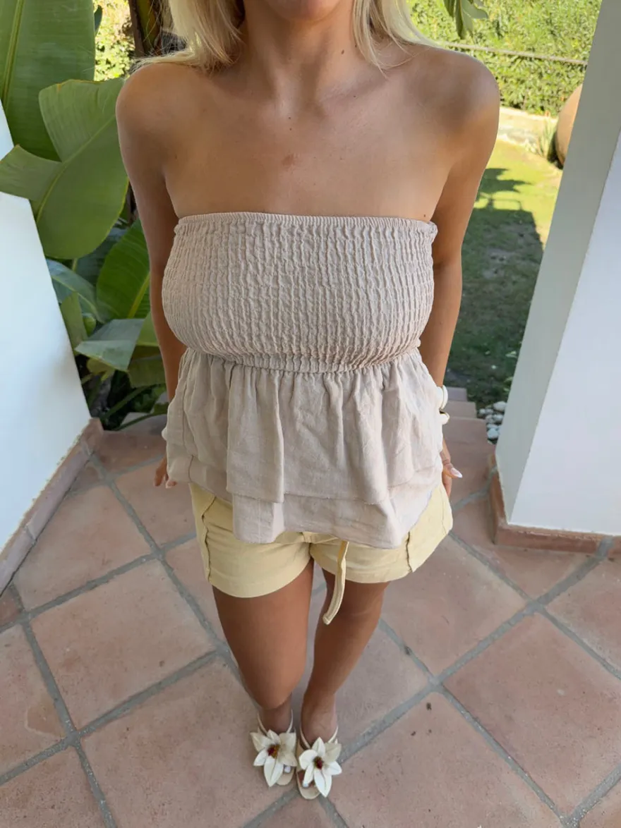 Design By Si Violetta bandeautop i hørblanding - Beige Discount