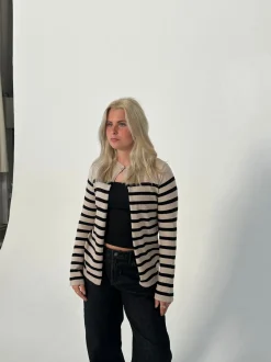 Design By Si Xenia cardigan med striber - Beige/sort New