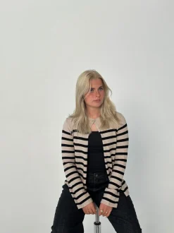Design By Si Xenia cardigan med striber - Beige/sort New