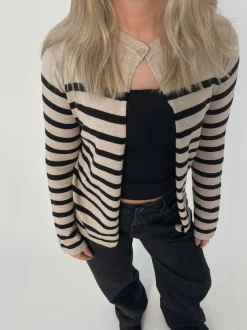 Design By Si Xenia cardigan med striber - Beige/sort New