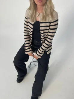 Design By Si Xenia cardigan med striber - Beige/sort New