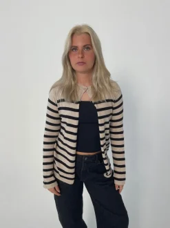 Design By Si Xenia cardigan med striber - Beige/sort New
