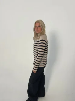 Design By Si Xenia cardigan med striber - Beige/sort New