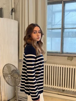 Design By Si Xenia cardigan med striber - Navy/hvid Outlet