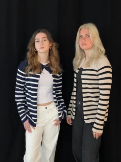 Design By Si Xenia cardigan med striber - Navy/hvid Outlet