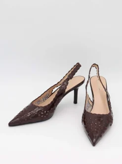 Design By Si Ydun slingback hæle med detaljer - Mørkebrun Online