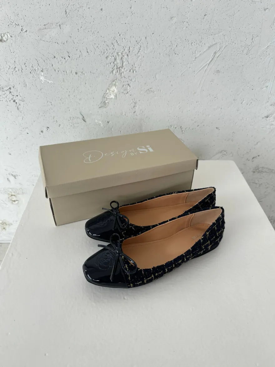 Design By Si Zamora ballerina sko med mønster og sløjfe - Navy Outlet