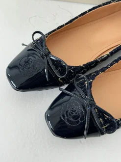Design By Si Zamora ballerina sko med mønster og sløjfe - Navy Outlet