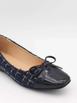 Design By Si Zamora ballerina sko med mønster og sløjfe - Navy Outlet