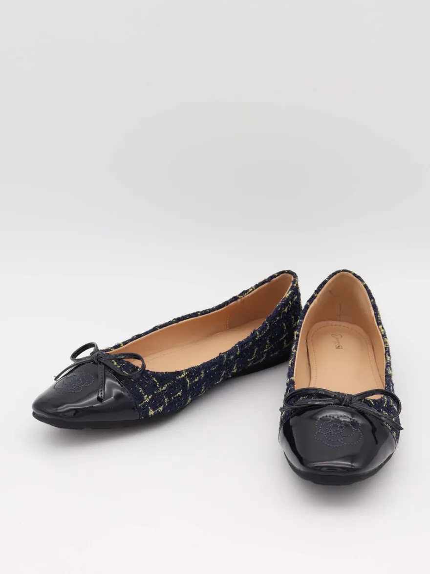Design By Si Zamora ballerina sko med mønster og sløjfe - Navy Outlet